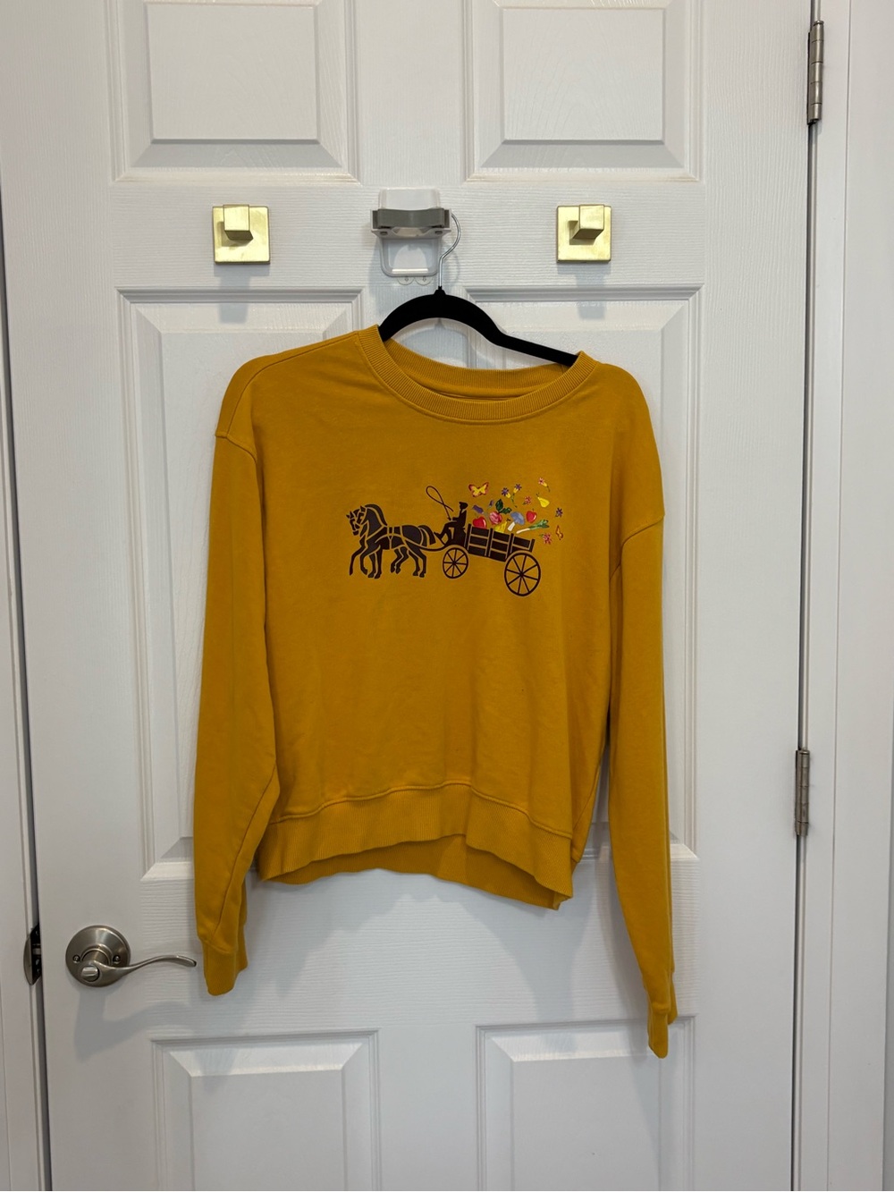 Coach Women’s Mustard Yellow Graphic Pullover Sweatshirt #1527
